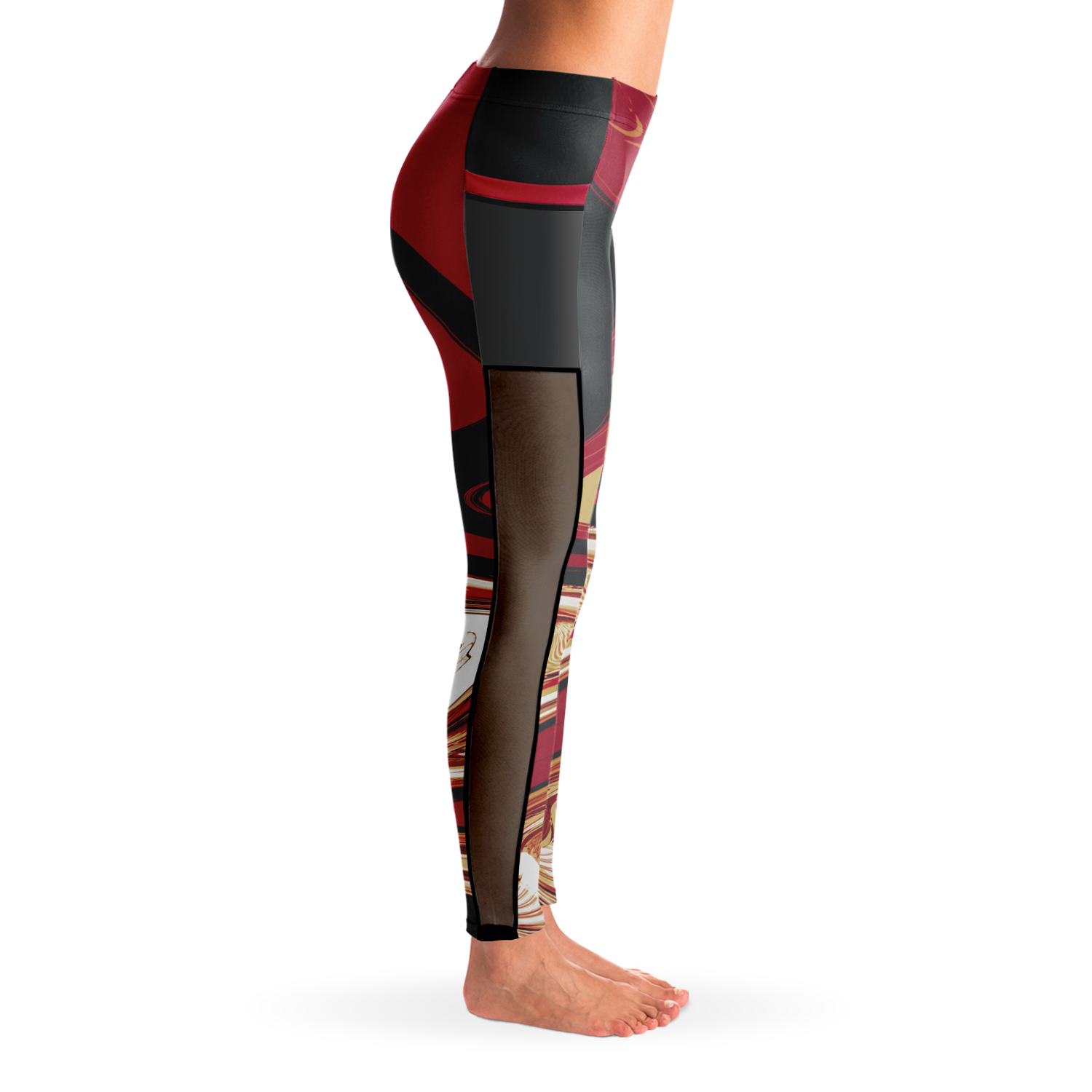 Suminagashi “Inferno Pearl” Leggings | Red & Gold Mesh Pocket Tights - Oni Threads