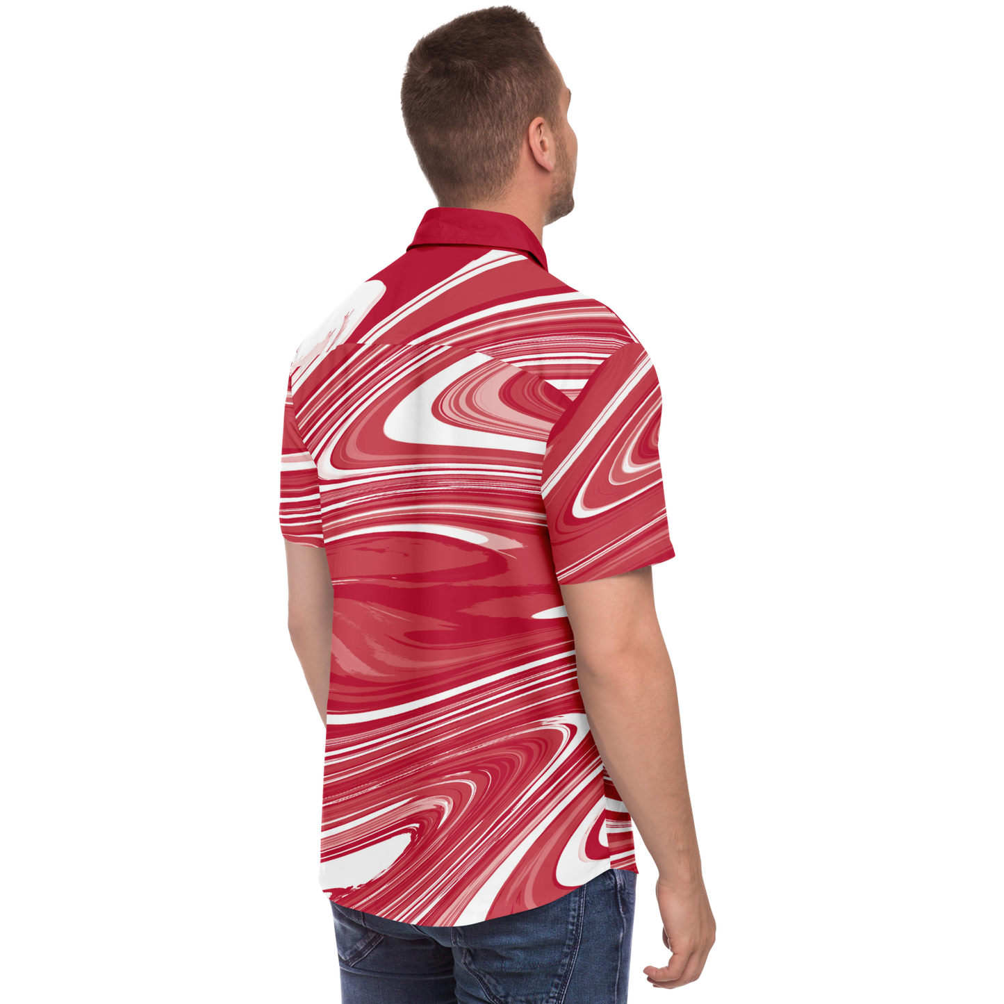 Red Suminagashi Short Sleeve Button Down Shirt - Oni Threads