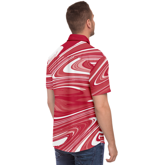 Red Suminagashi Short Sleeve Button Down Shirt - Oni Threads