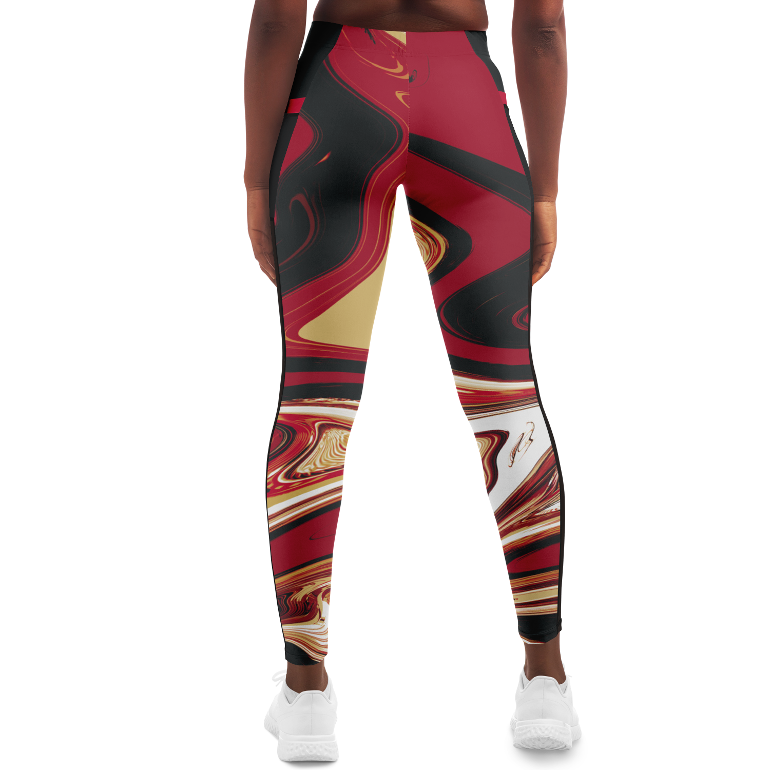 Suminagashi “Inferno Pearl” Leggings | Red & Gold Mesh Pocket Tights - Oni Threads
