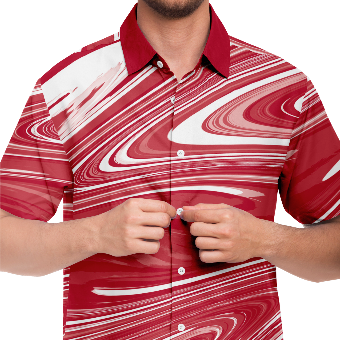 Red Suminagashi Short Sleeve Button Down Shirt - Oni Threads
