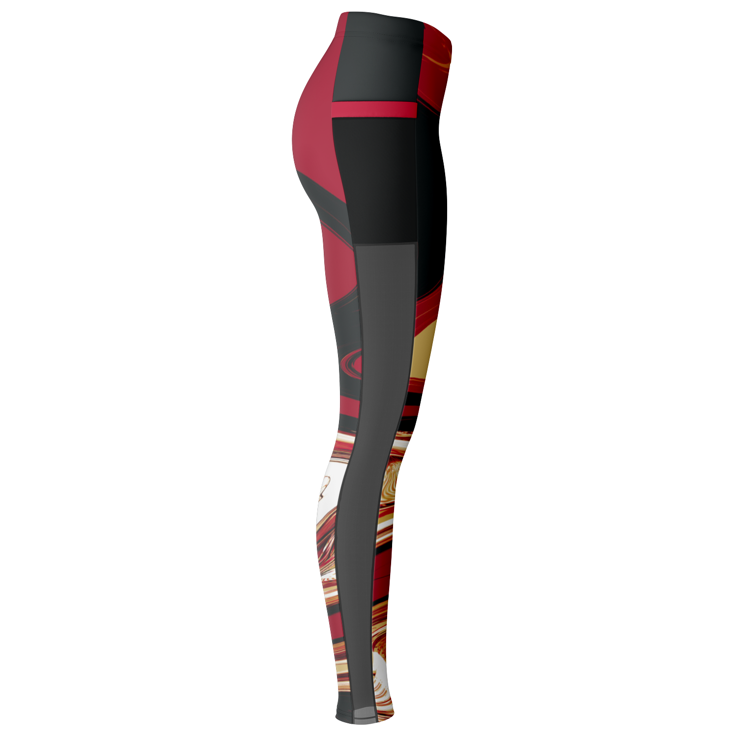 Suminagashi “Inferno Pearl” Leggings | Red & Gold Mesh Pocket Tights - Oni Threads