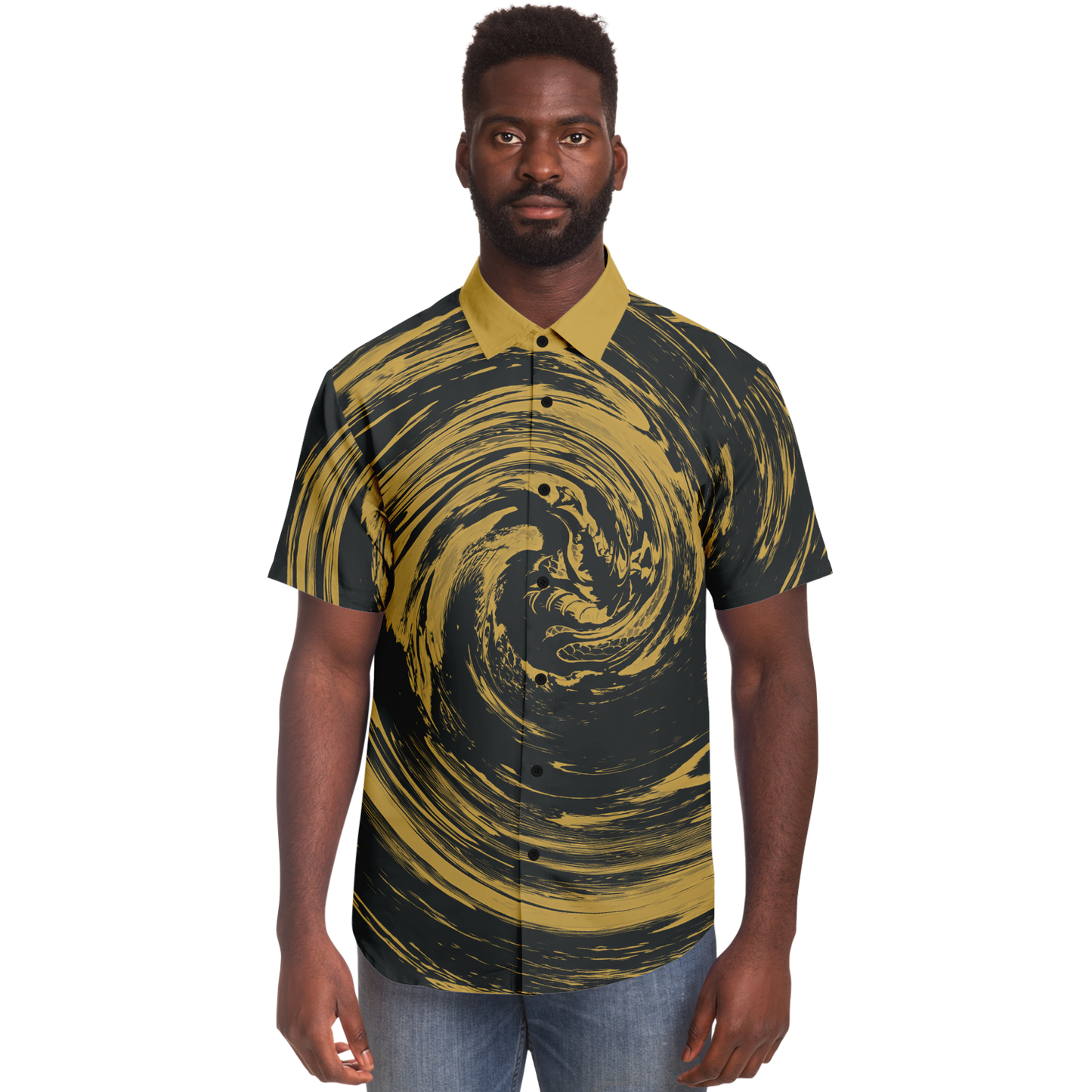 Gold Suminagashi Short Sleeve Button Down Shirt - Oni Threads