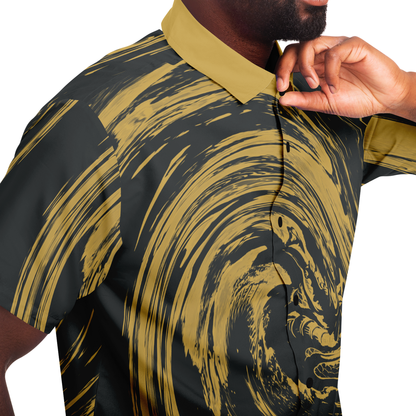 Gold Suminagashi Short Sleeve Button Down Shirt - Oni Threads