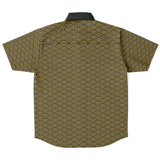 Gold Seigaiha Shirt | Japanese Wave Print Button Down - Oni Threads