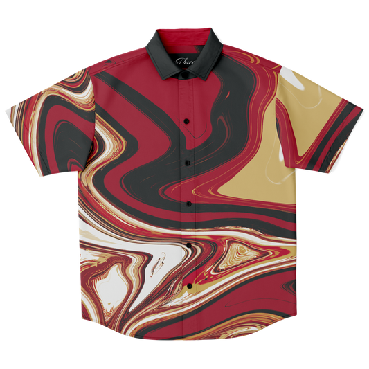 Samurai Suminagashi Short Sleeve Button Down Shirt - Oni Threads