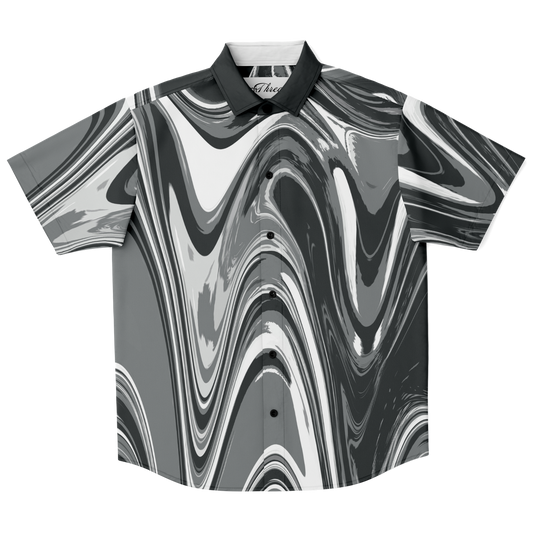 Charcoal Suminagashi Short Sleeve Button Down Shirt - Oni Threads