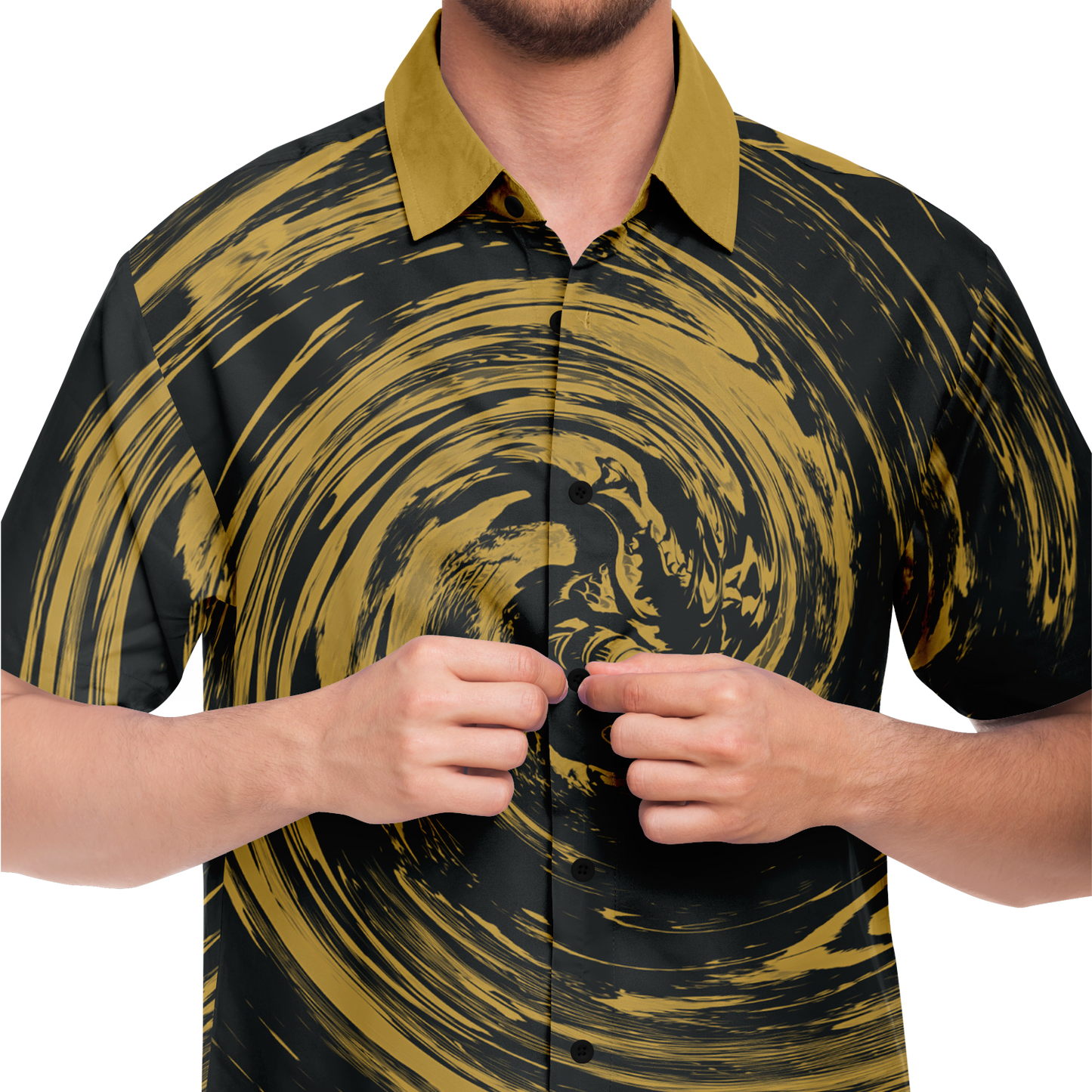 Gold Suminagashi Short Sleeve Button Down Shirt - Oni Threads
