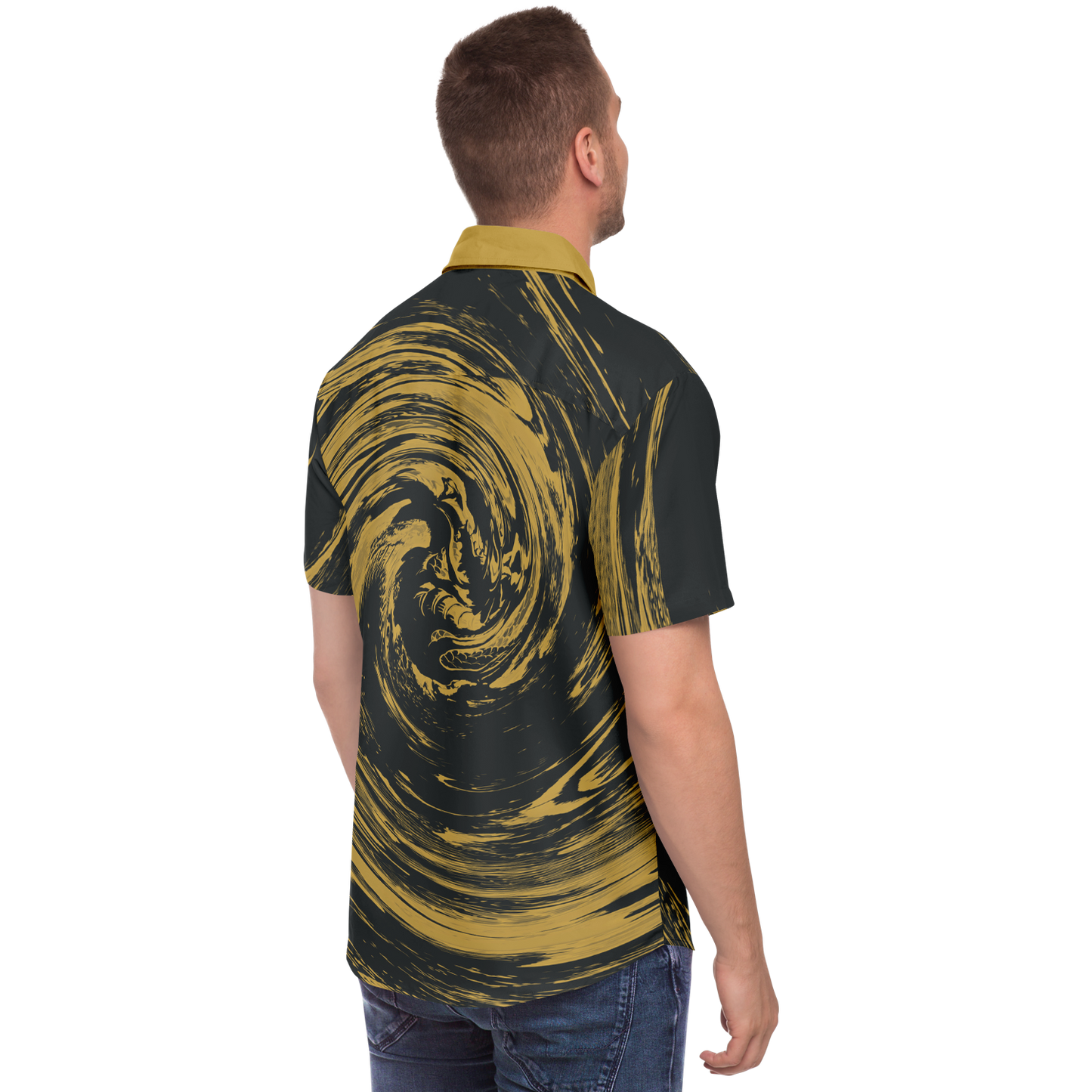 Gold Suminagashi Short Sleeve Button Down Shirt - Oni Threads