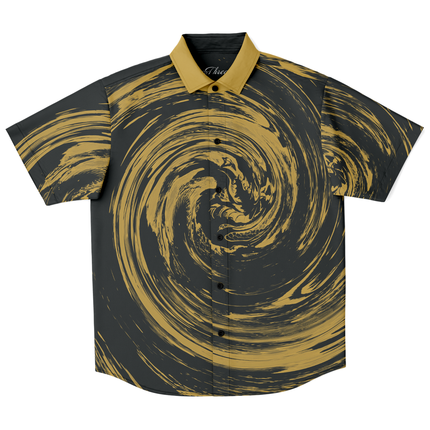 Gold Suminagashi Short Sleeve Button Down Shirt - Oni Threads