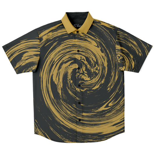 Gold Suminagashi Short Sleeve Button Down Shirt - Oni Threads