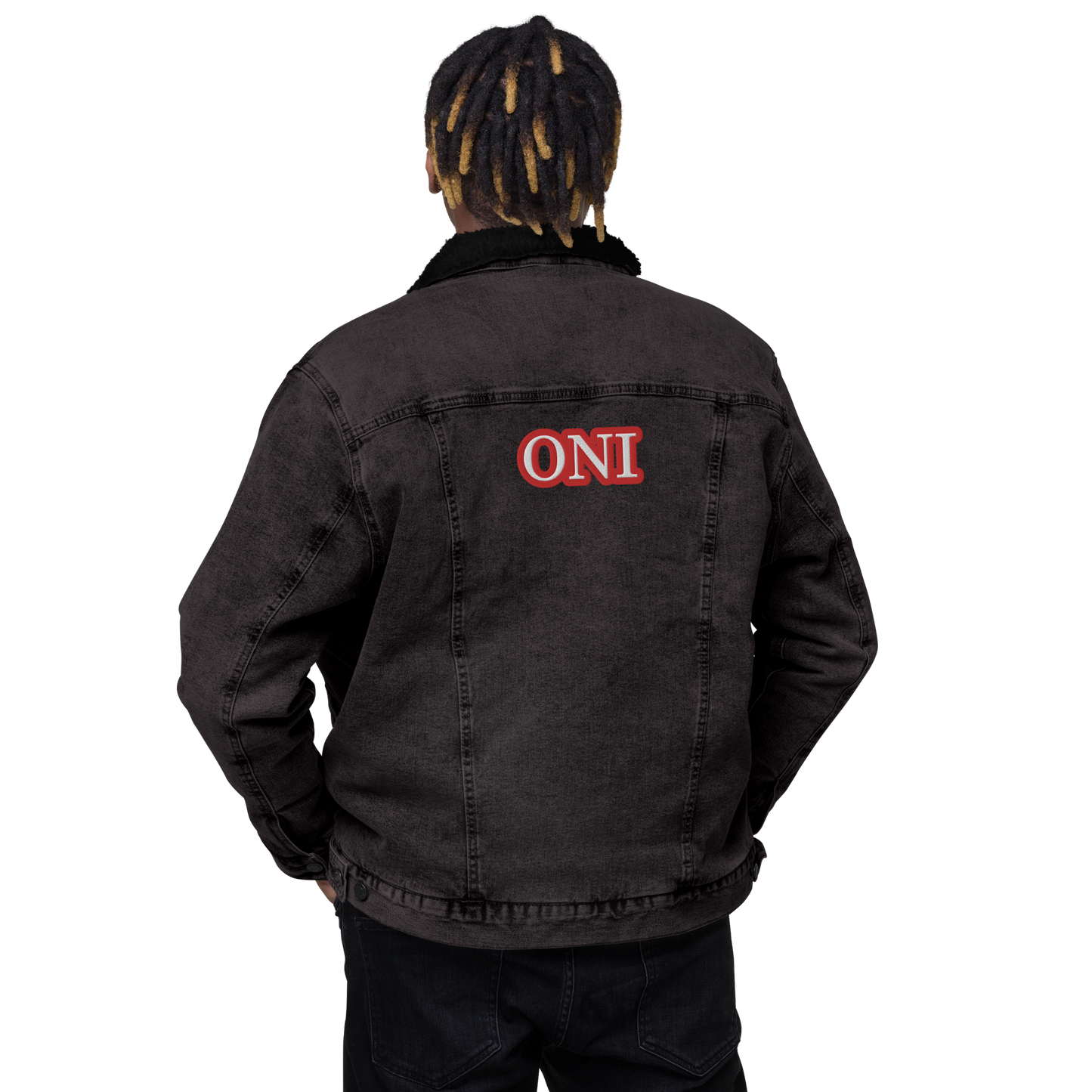 Oni Mask Angry Unisex denim sherpa jacket - Oni Threads