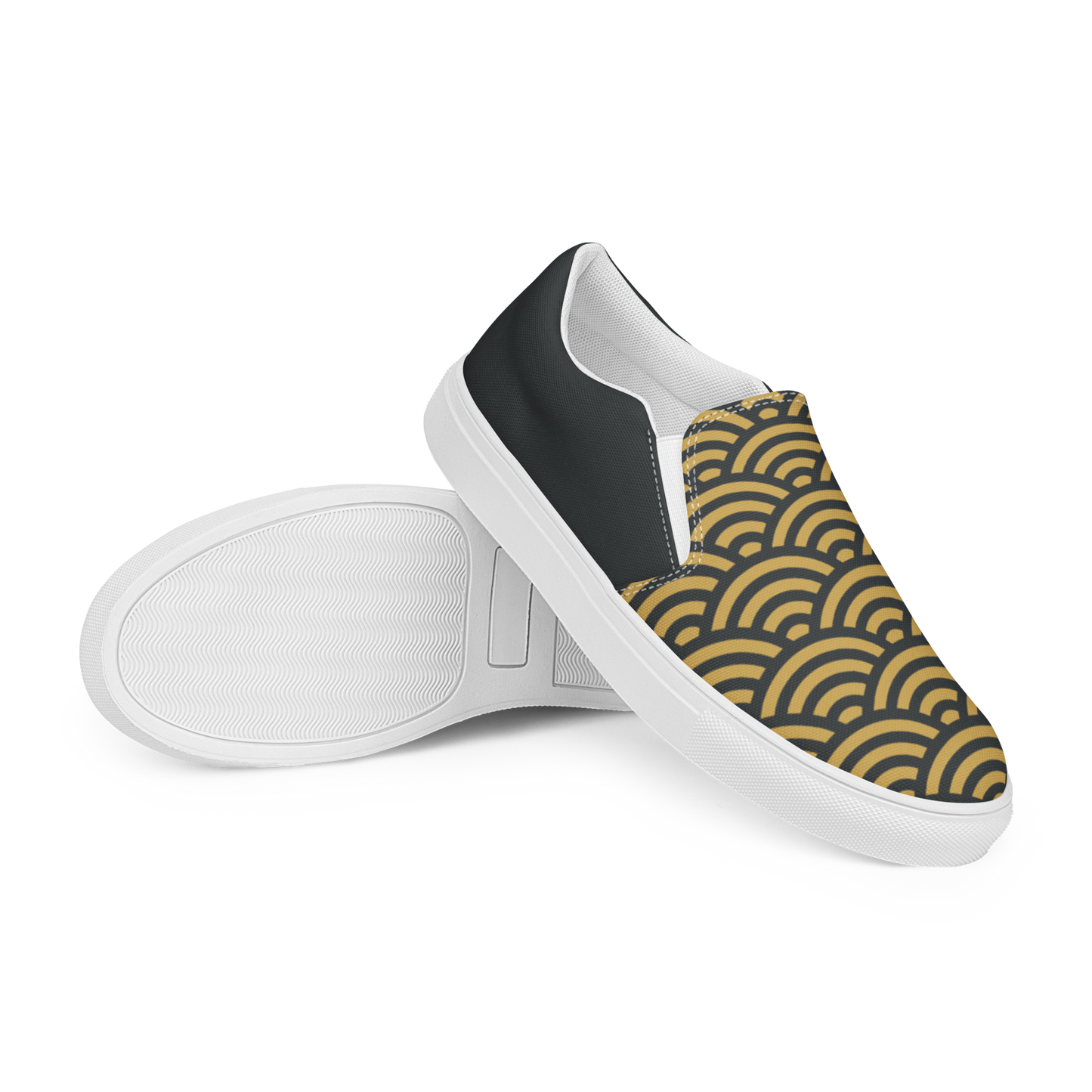 Gold Seigiaha Women’s slip-on canvas shoes - Oni Threads
