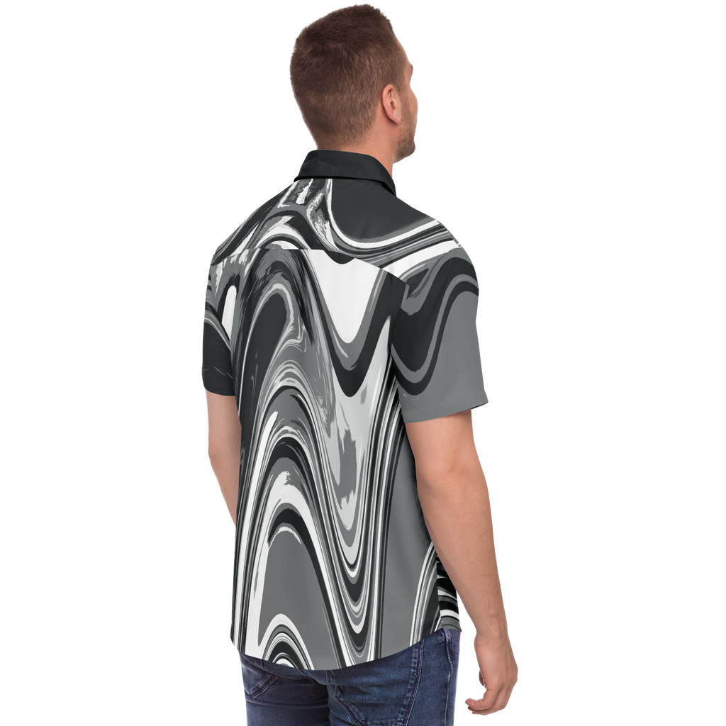 Charcoal Suminagashi Short Sleeve Button Down Shirt - Oni Threads