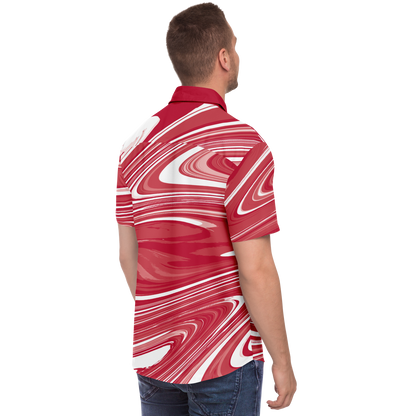 Red Suminagashi Short Sleeve Button Down Shirt - Oni Threads