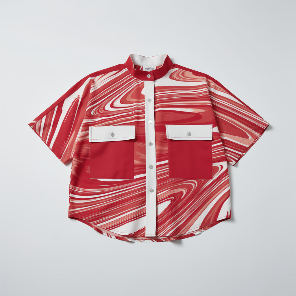 Suminagashi “Crimson Spirit” Cropped Kimono Sleeve Blouse