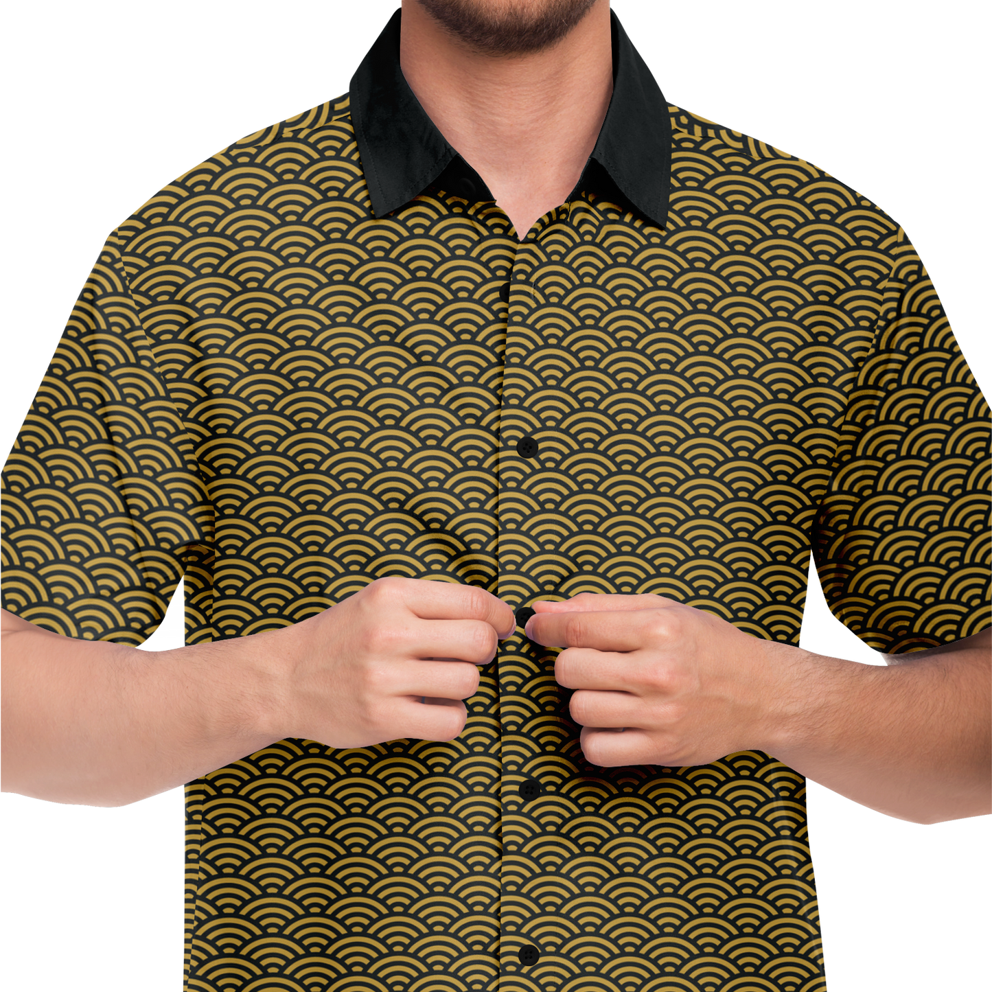 Gold Seigaiha Short Sleeve Button Down - Oni Threads