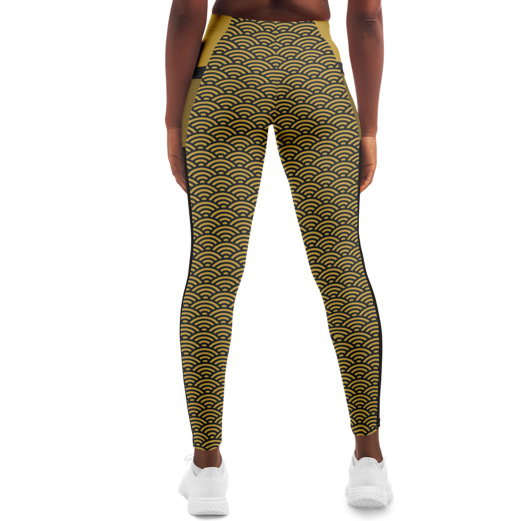 Women's Suminagashi Gilded Abyss Leggings — Charcoal & Gold