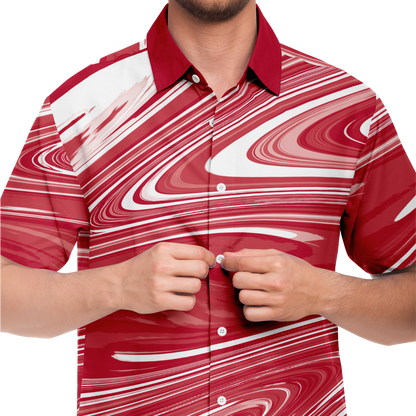 Red Suminagashi Short Sleeve Button Down Shirt - Oni Threads