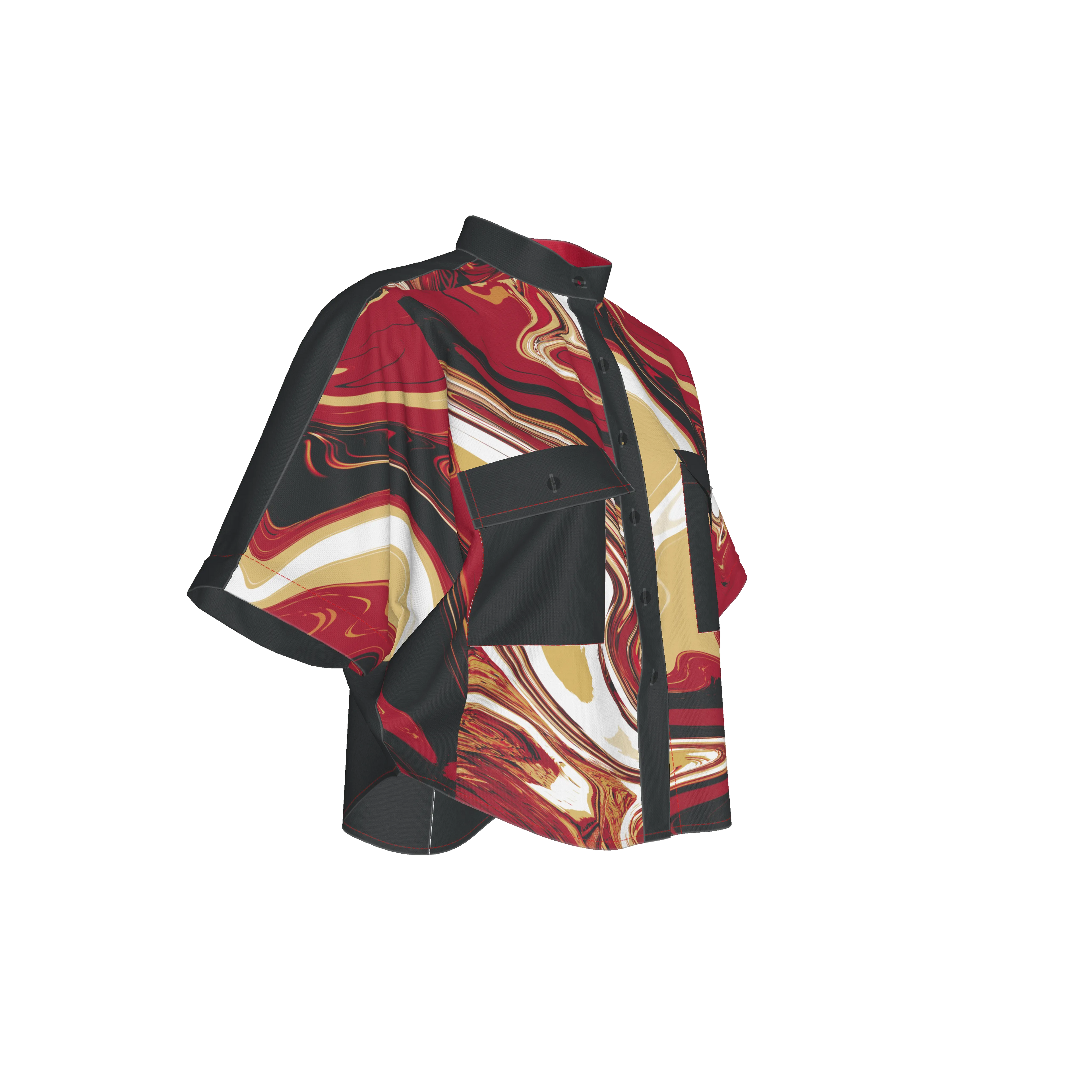 Samurai Suminagashi Cropped Kimono Sleeve Blouse