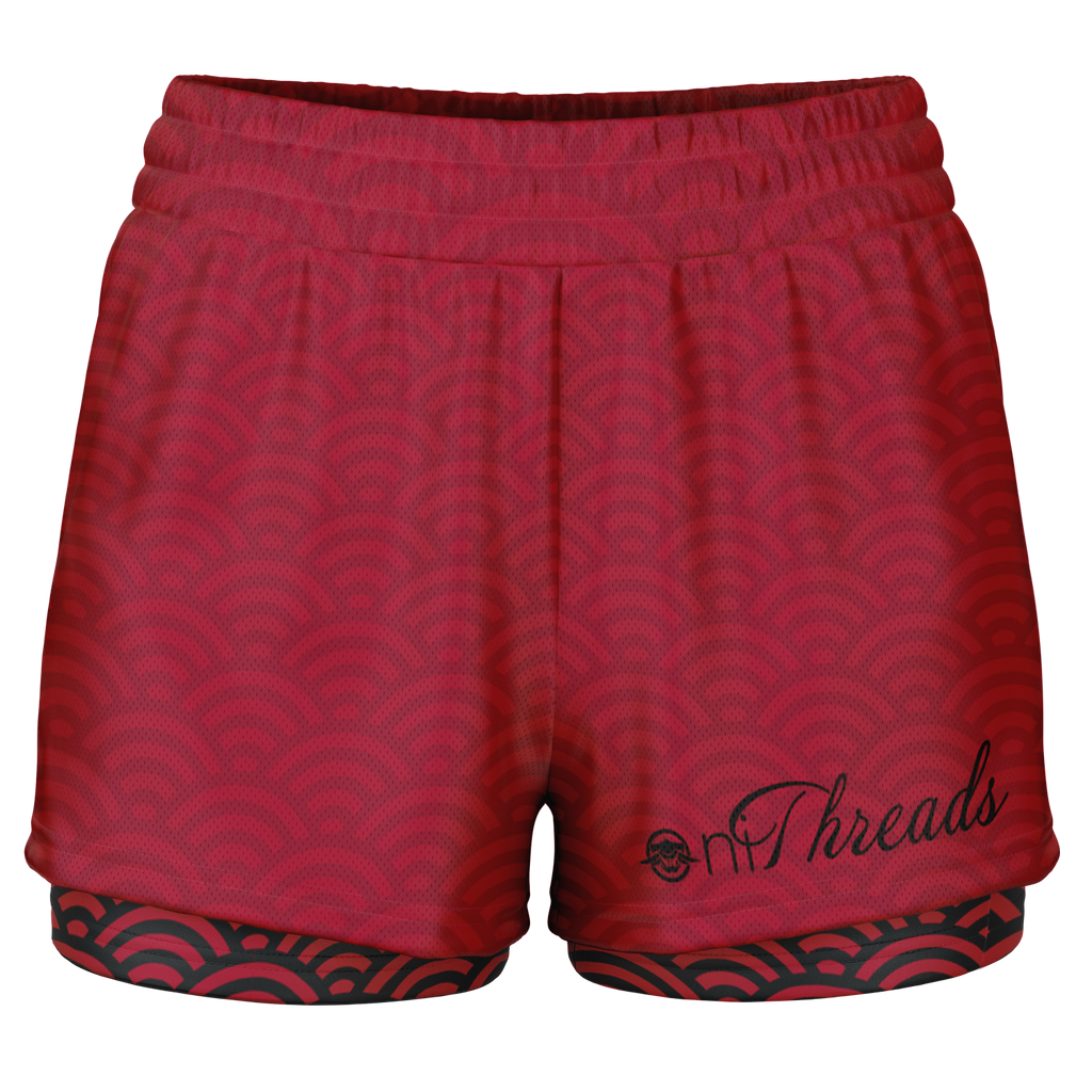 Seigaiha “Crimson Current” 2-in-1 Shorts