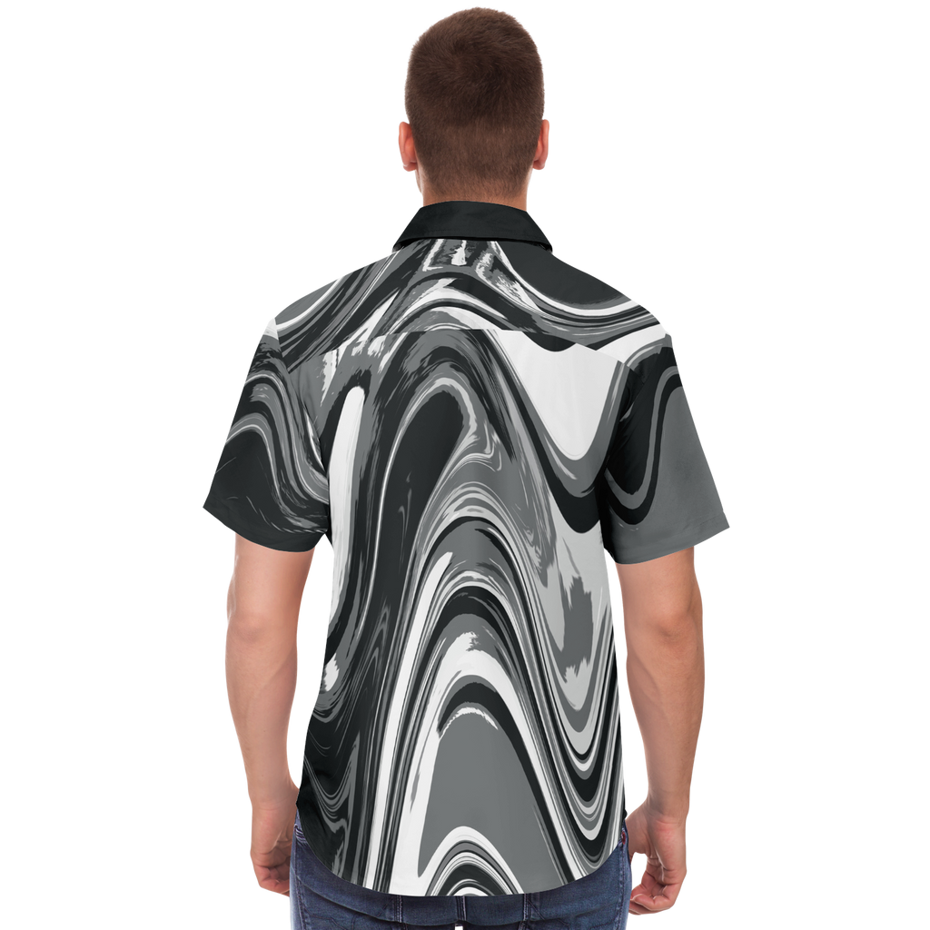 Charcoal Suminagashi Short Sleeve Button Down Shirt - Oni Threads