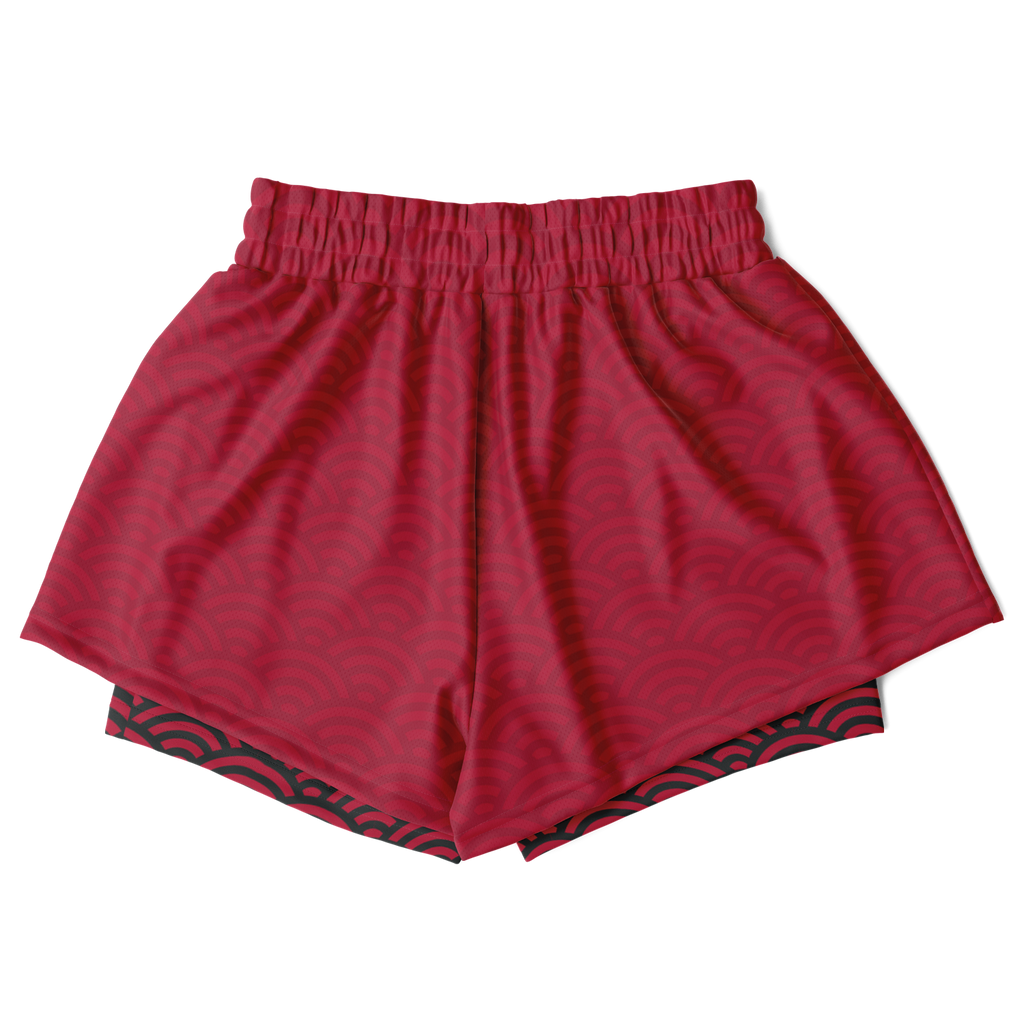 Seigaiha “Crimson Current” 2-in-1 Shorts