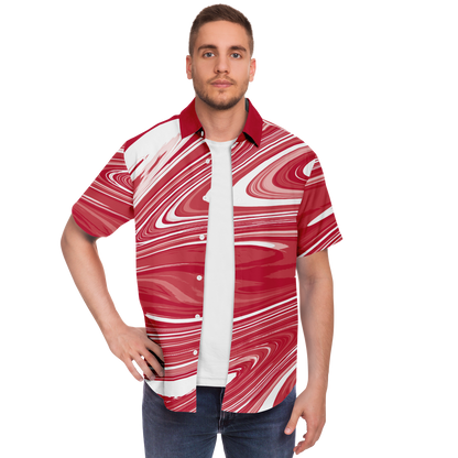 Red Suminagashi Short Sleeve Button Down Shirt - Oni Threads