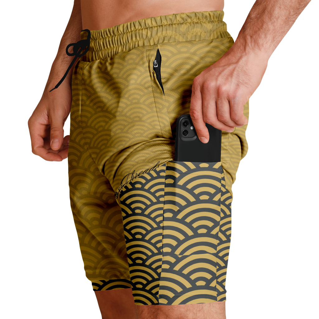 Men's Seigaiha Daimyo Tide 2-in-1 Shorts - AOP