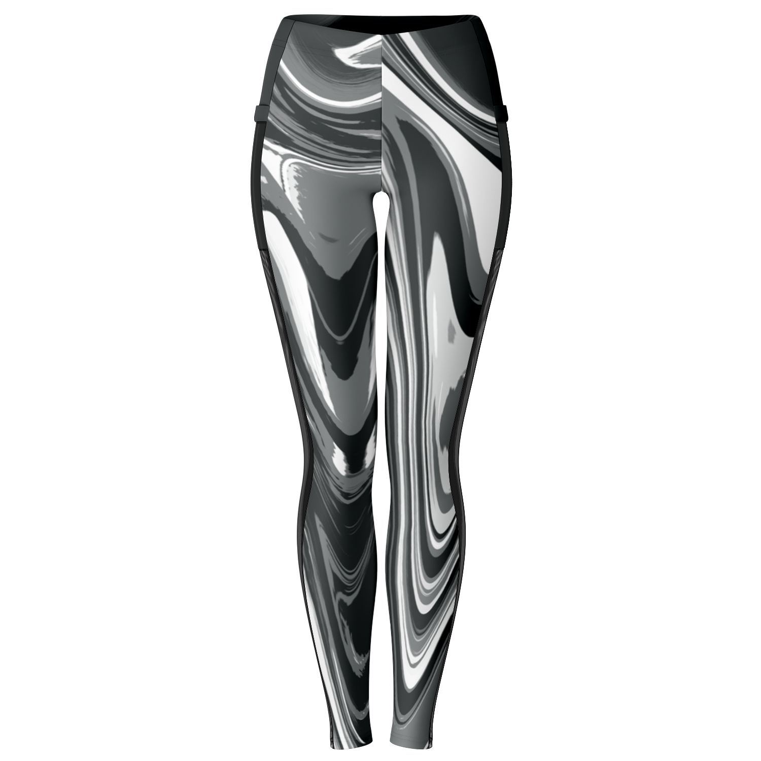 Black and white marbled leggings on a white background