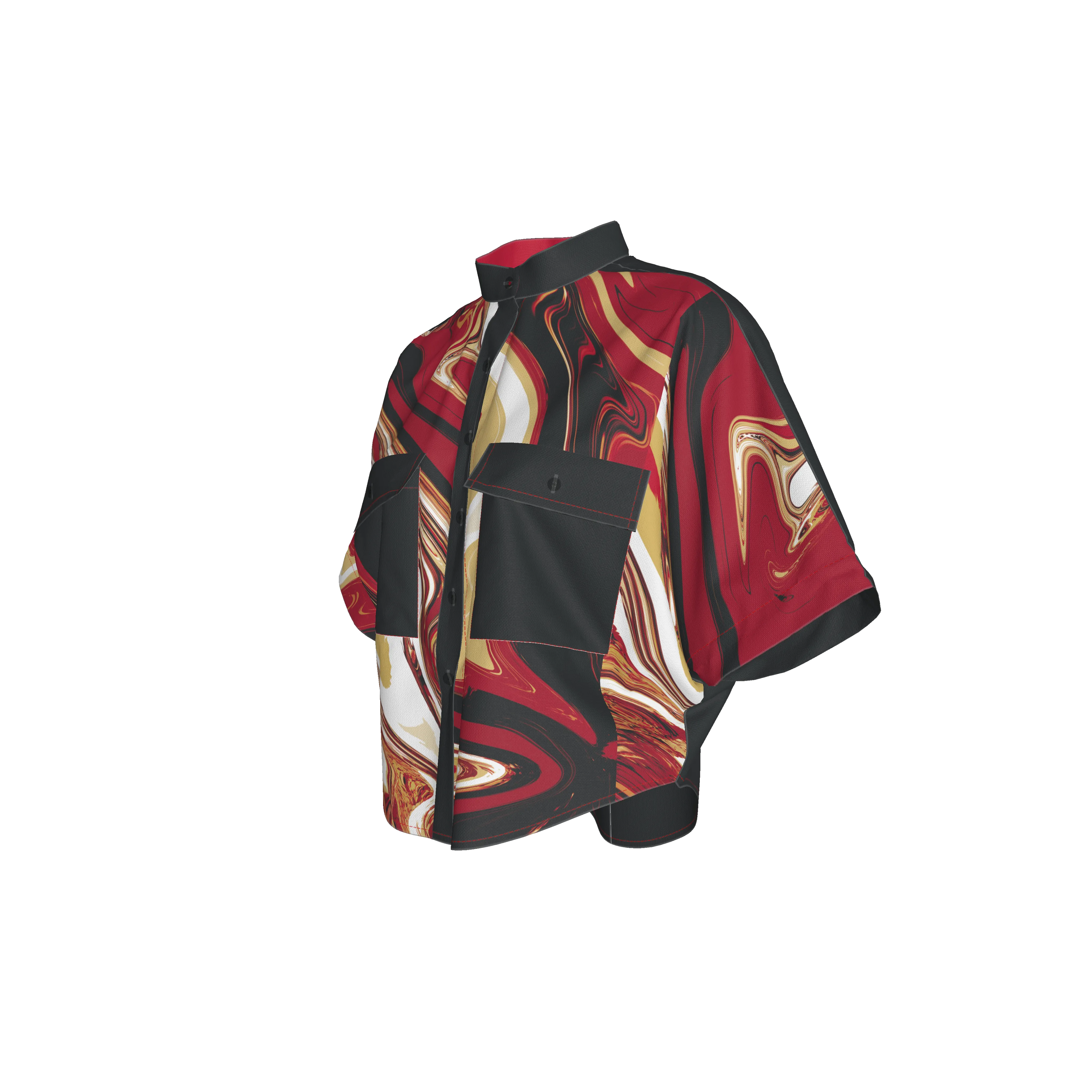 Samurai Suminagashi Cropped Kimono Sleeve Blouse