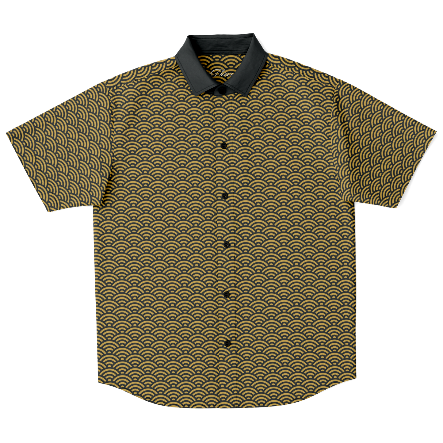 Gold Seigaiha Short Sleeve Button Down