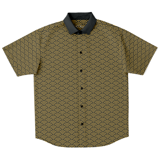 Gold Seigaiha Short Sleeve Button Down