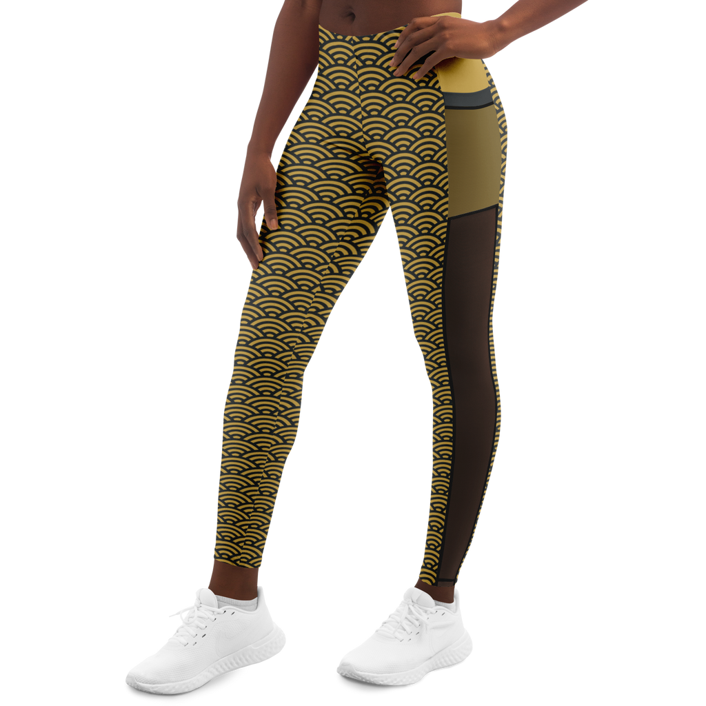 Women's Suminagashi Gilded Abyss Leggings — Charcoal & Gold