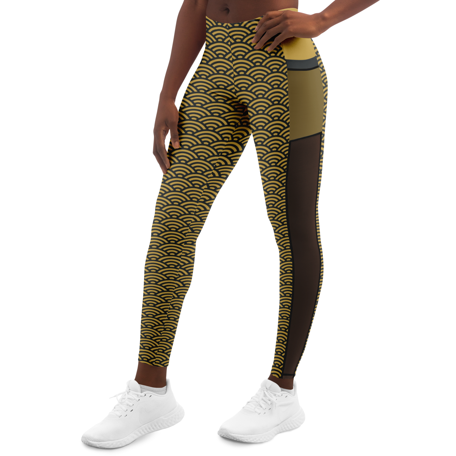 Women's Suminagashi Gilded Abyss Leggings — Charcoal & Gold
