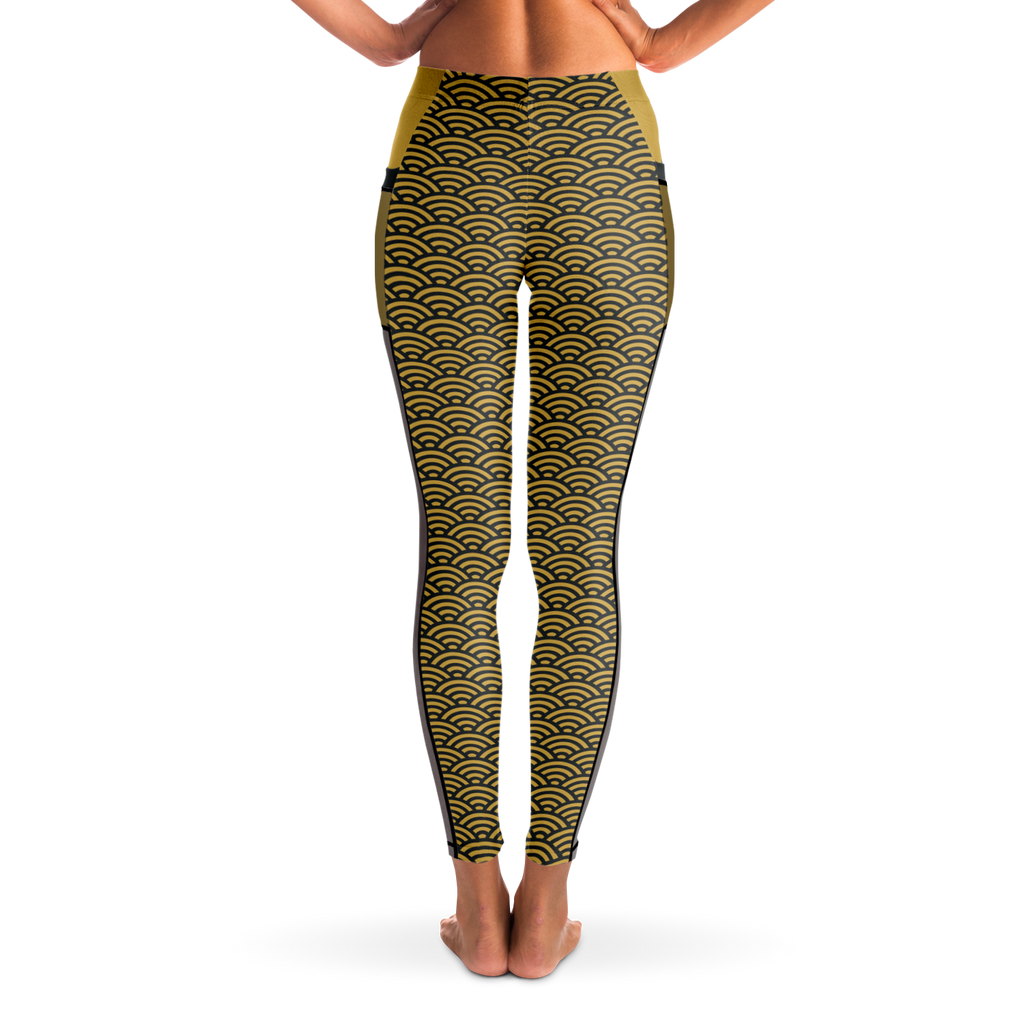 Women's Suminagashi Gilded Abyss Leggings — Charcoal & Gold