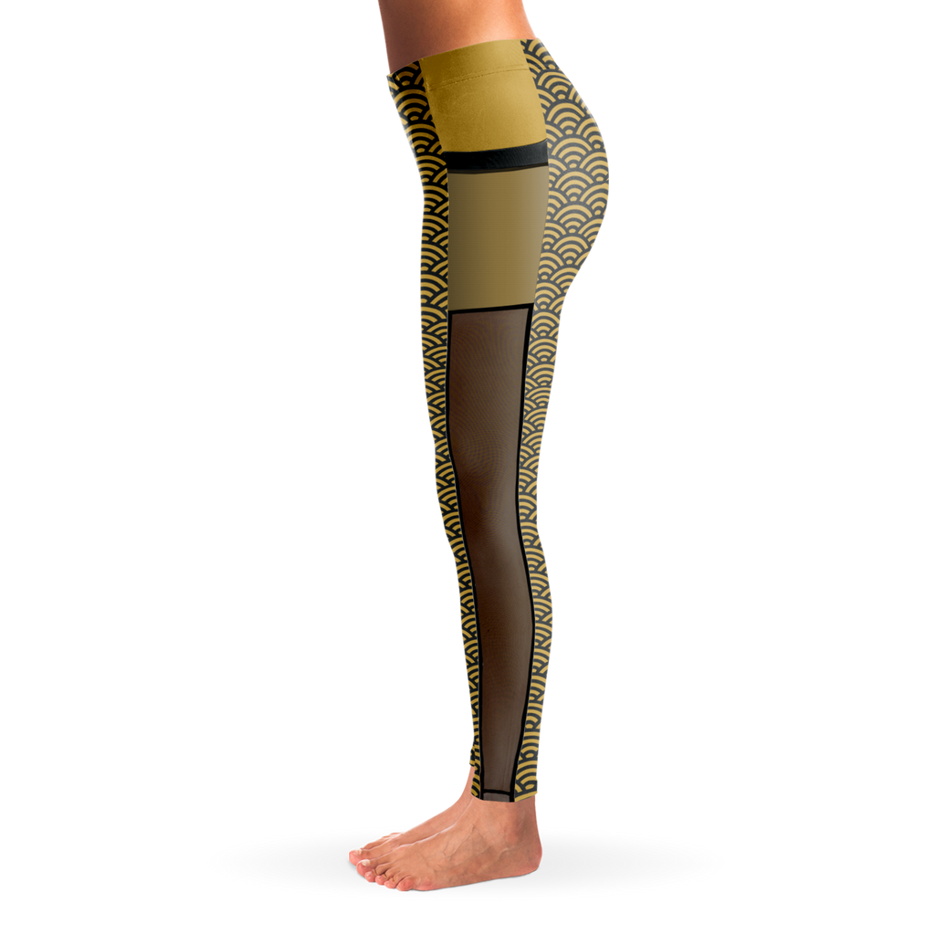 Women's Suminagashi Gilded Abyss Leggings — Charcoal & Gold