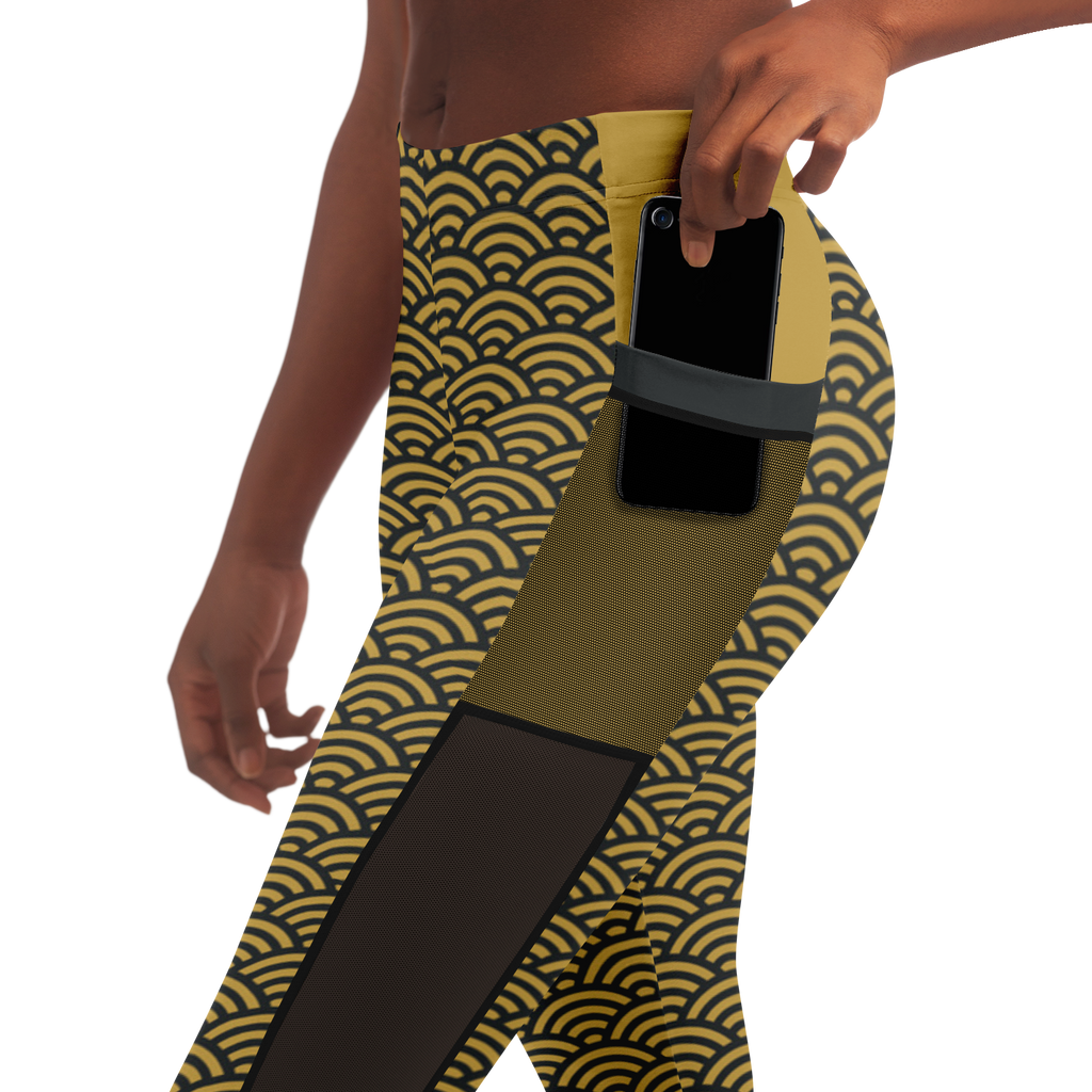 Women's Suminagashi Gilded Abyss Leggings — Charcoal & Gold