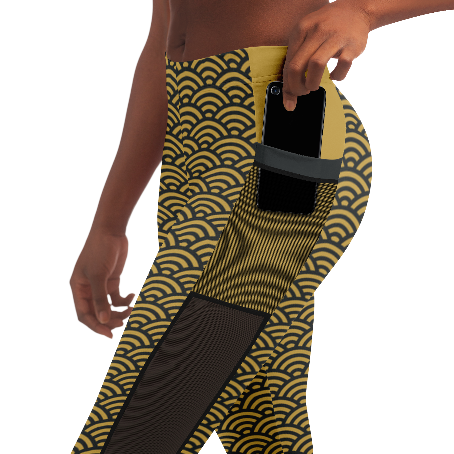 Women's Suminagashi Gilded Abyss Leggings — Charcoal & Gold