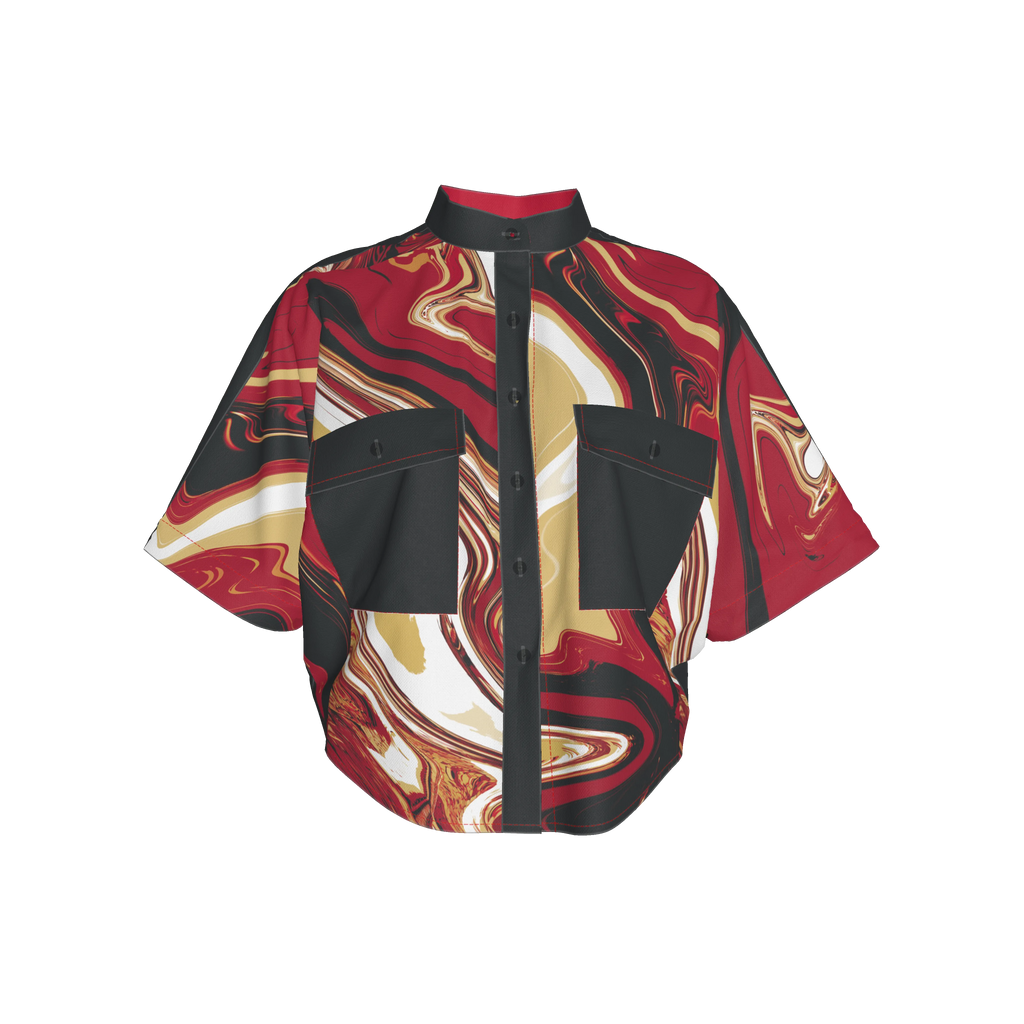 Samurai Suminagashi Cropped Kimono Sleeve Blouse