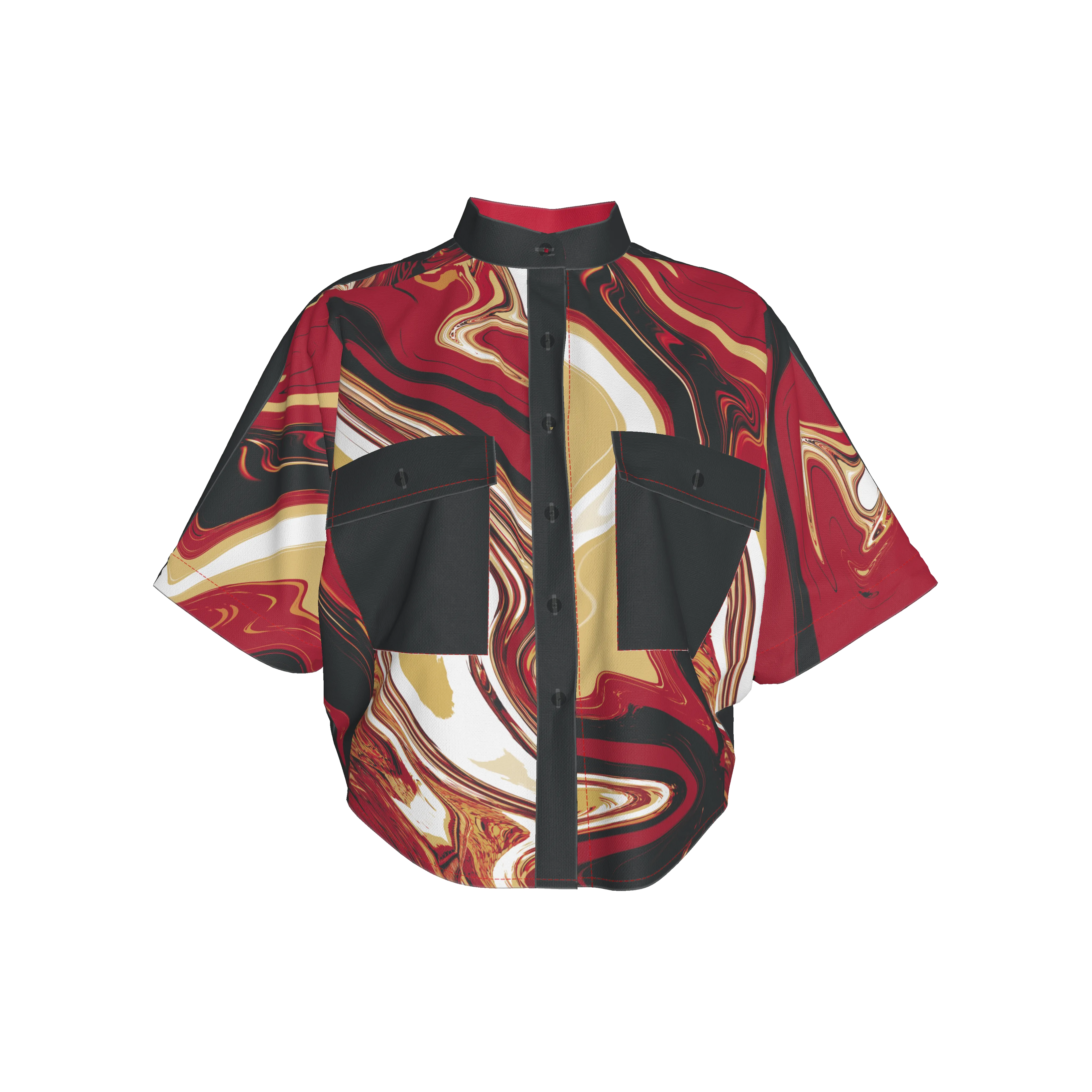 Samurai Suminagashi Cropped Kimono Sleeve Blouse