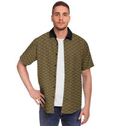 Gold Seigaiha Short Sleeve Button Down