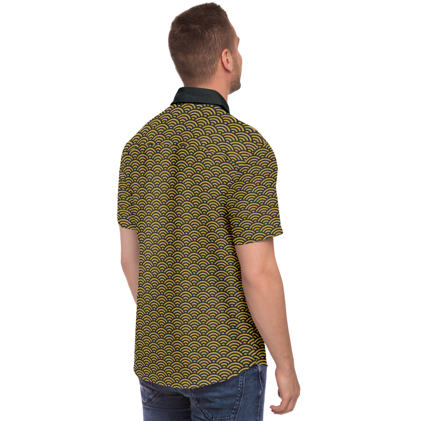 Gold Seigaiha Short Sleeve Button Down