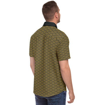 Gold Seigaiha Short Sleeve Button Down