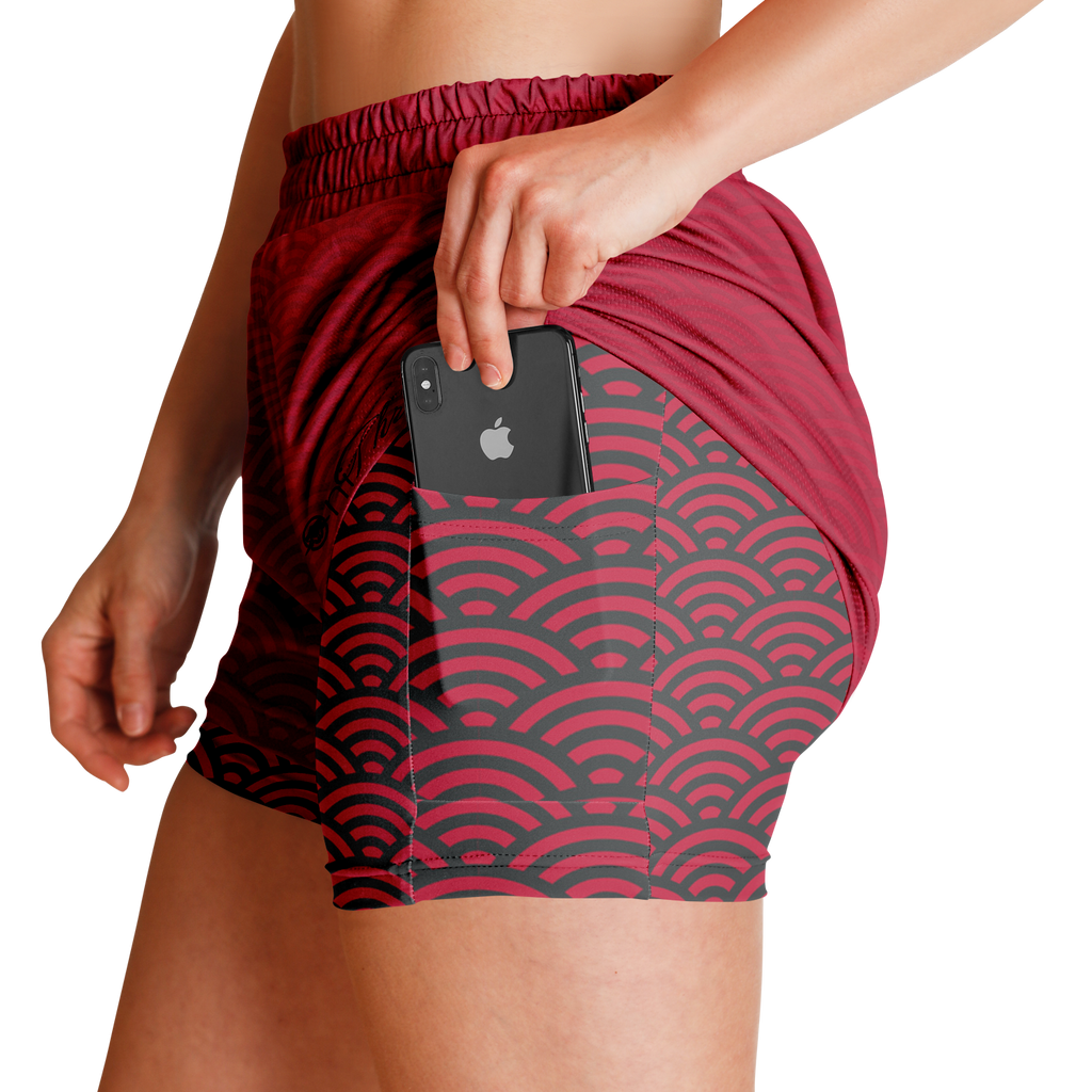 Seigaiha “Crimson Current” 2-in-1 Shorts