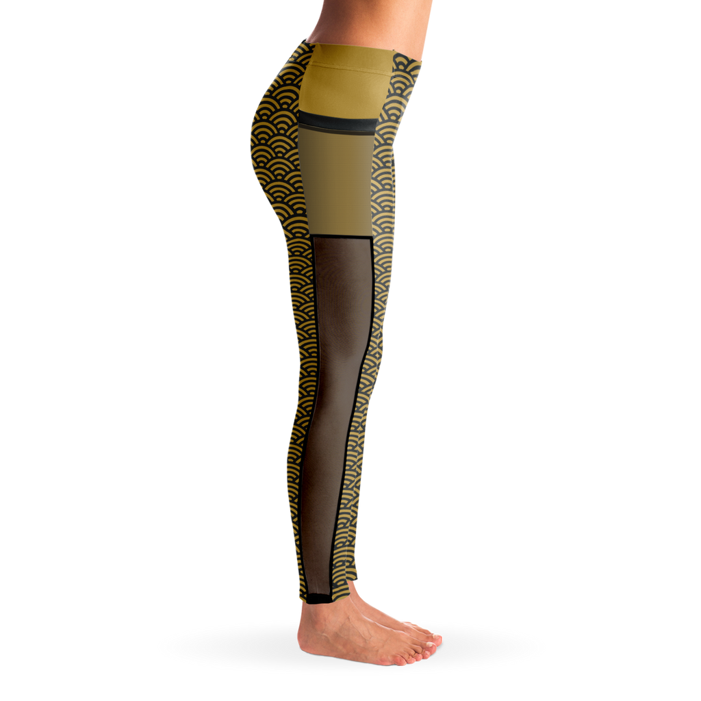 Women's Suminagashi Gilded Abyss Leggings — Charcoal & Gold