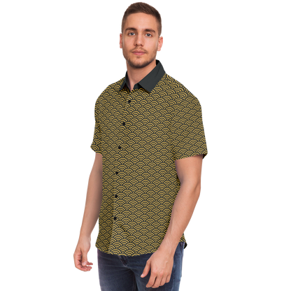 Gold Seigaiha Short Sleeve Button Down