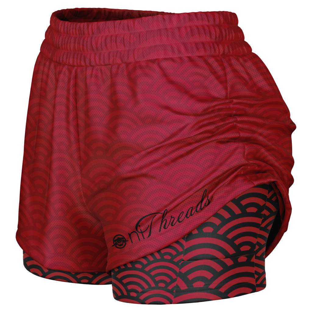 Seigaiha “Crimson Current” 2-in-1 Shorts