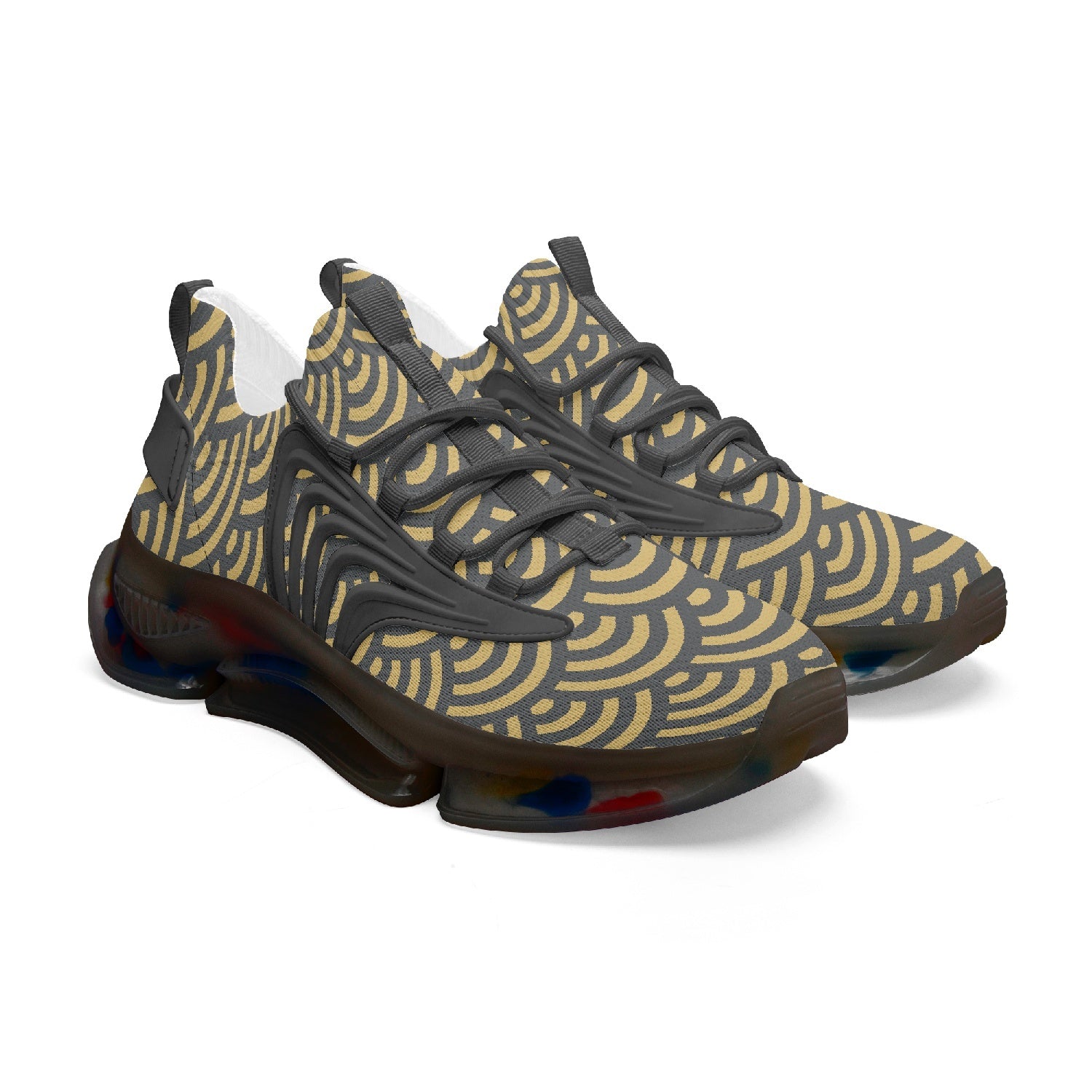 Gold Seigaiha Wings Style Bounce Mesh Knit Sneakers - Oni Threads