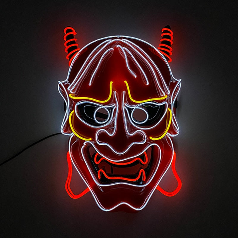 NEW LED Glowing Neon Wire Oni Demon Mask Costume - Oni Threads